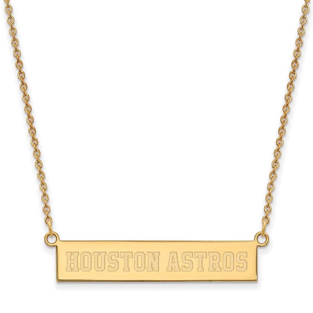 14K Gold Plated S.S. MLB Houston Astros Small Bar Necklace, 18 Inch